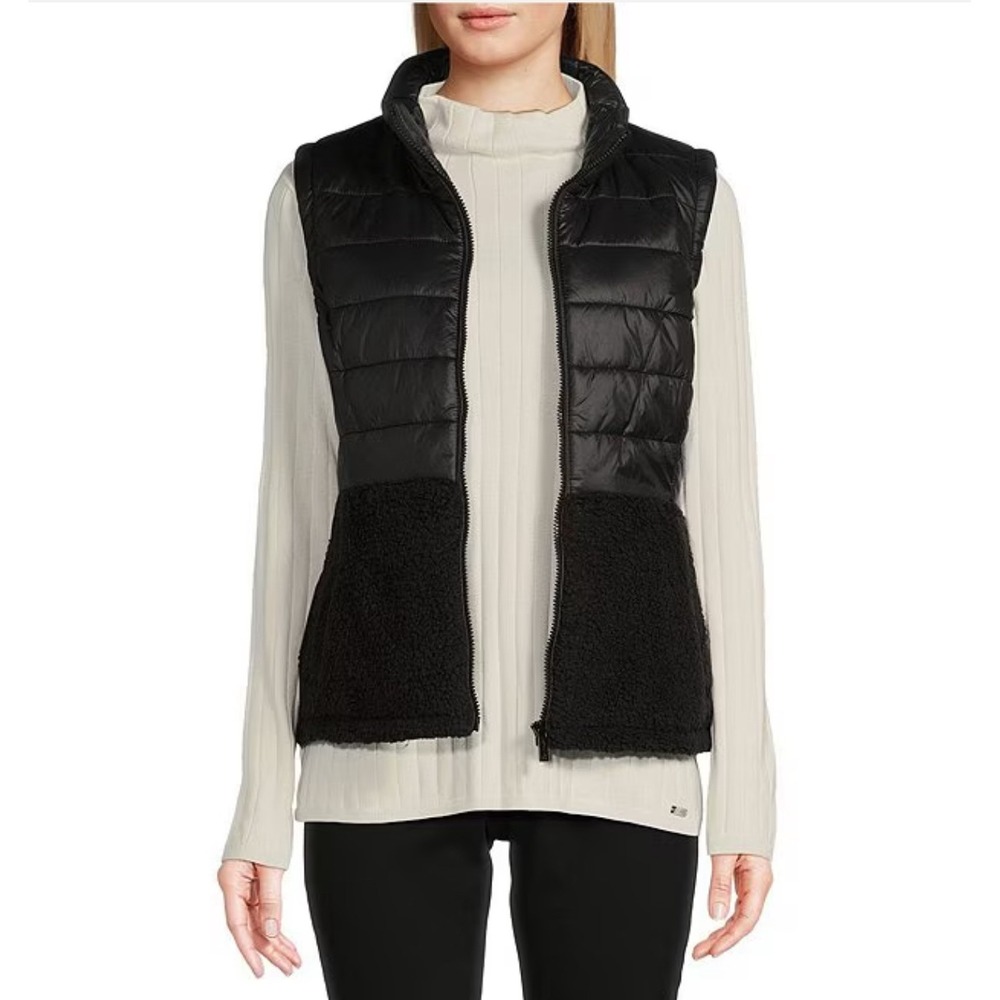 Calvin Klein Puffer Vest Fleece Trim Full Zip Black‎ L
